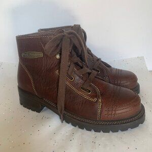Harley Davidson Women Motorcycle Boots Brown Leather Lace up Steel Toe Lug Sole